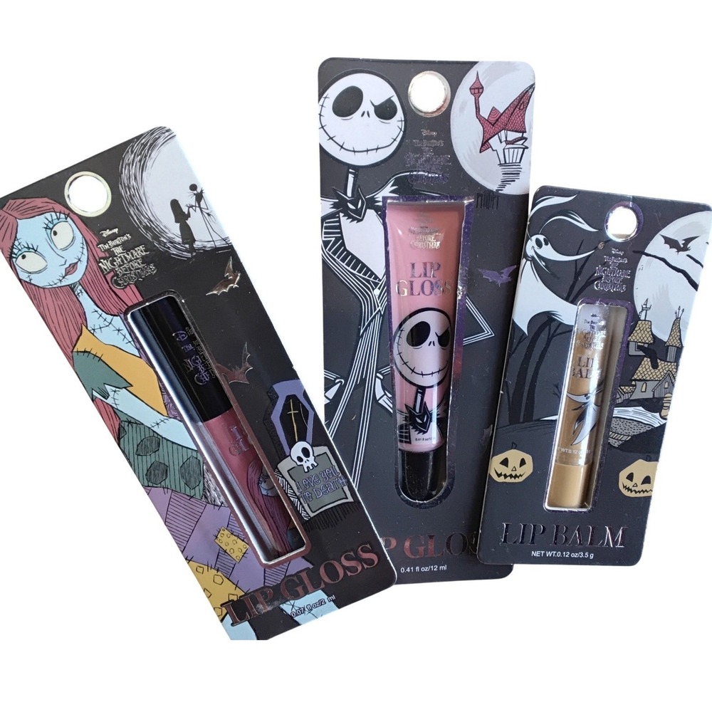 Disney Nightmare Before Christmas Lip Gloss Balm Set Jack Skellington‎ Sally 3pc